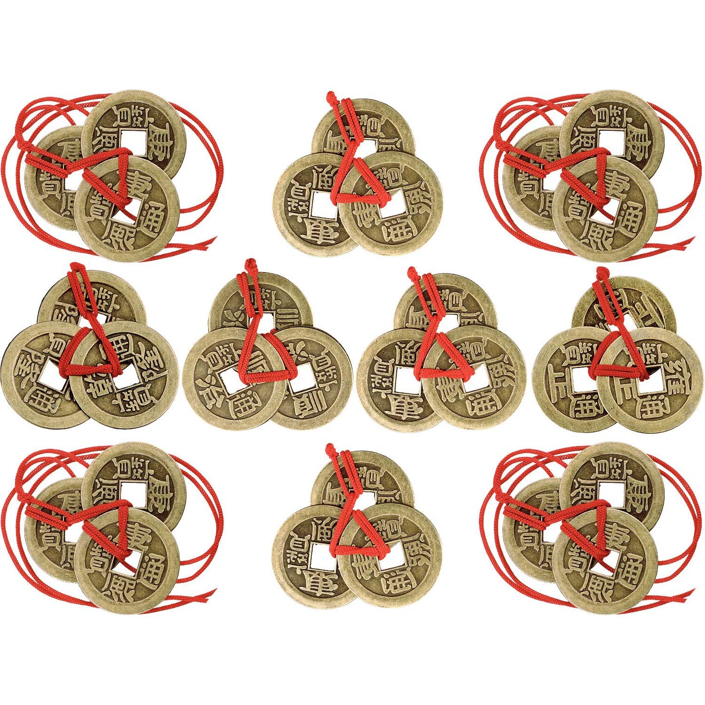 30 pieces of Chinese Feng Shui ancient traditional coins with red string