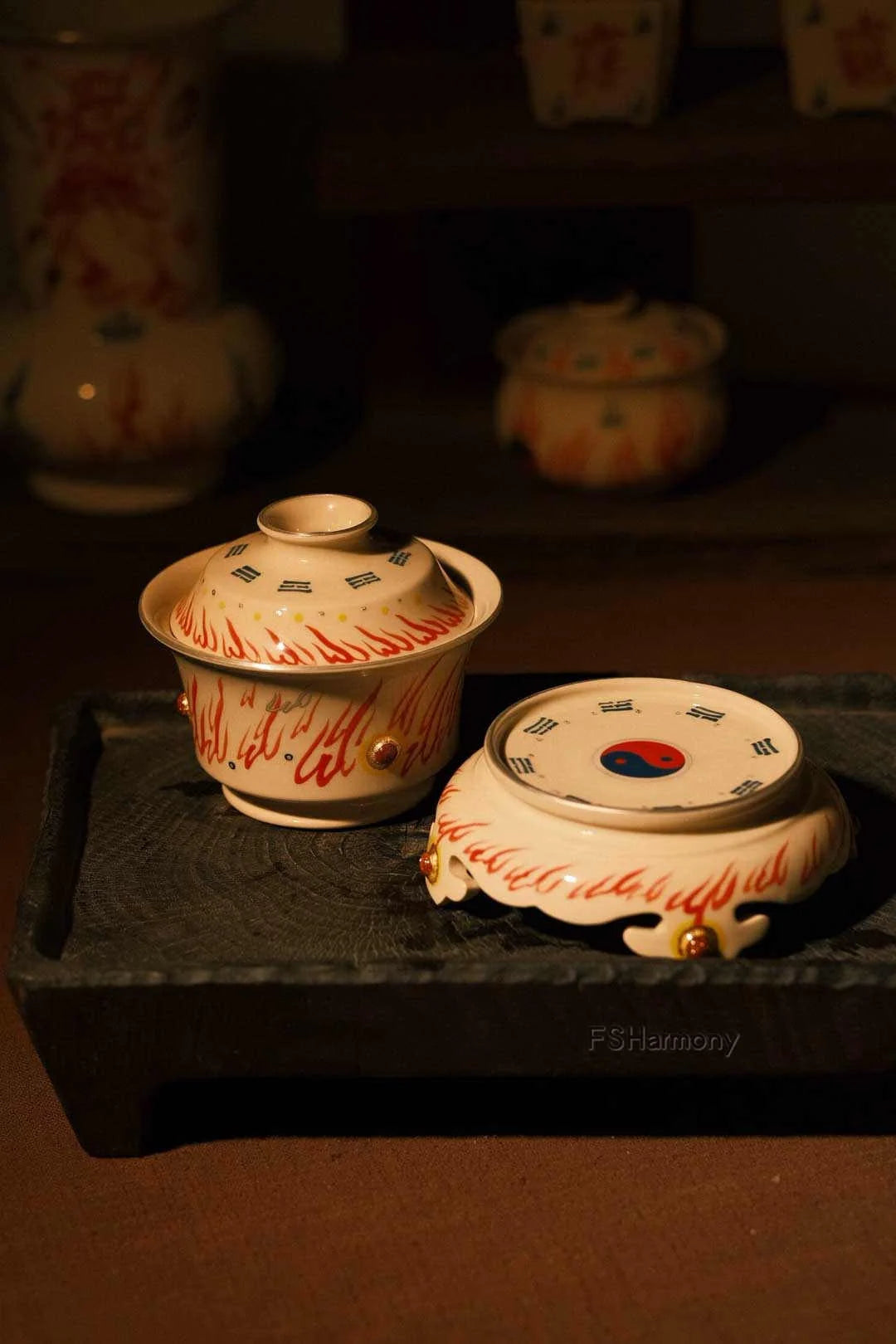 SanCai Ruyi Gaiwan – Alchemy Furnace Design, Red Agate Inlay