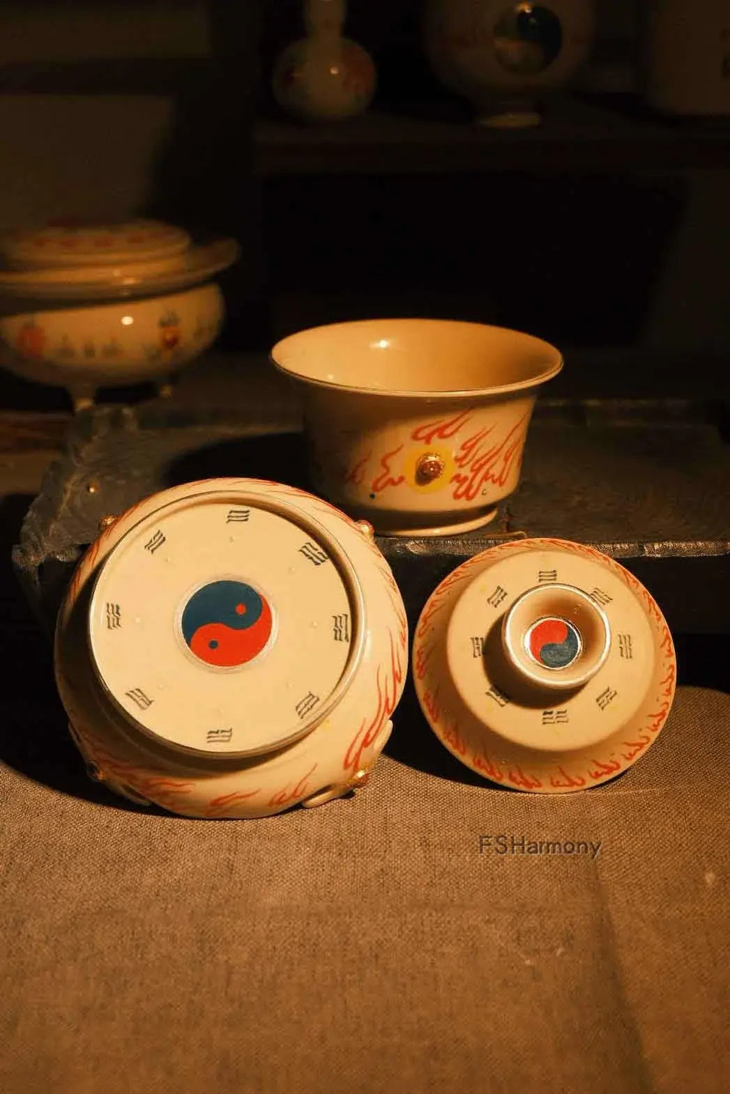 SanCai Ruyi Gaiwan – Alchemy Furnace Design, Red Agate Inlay