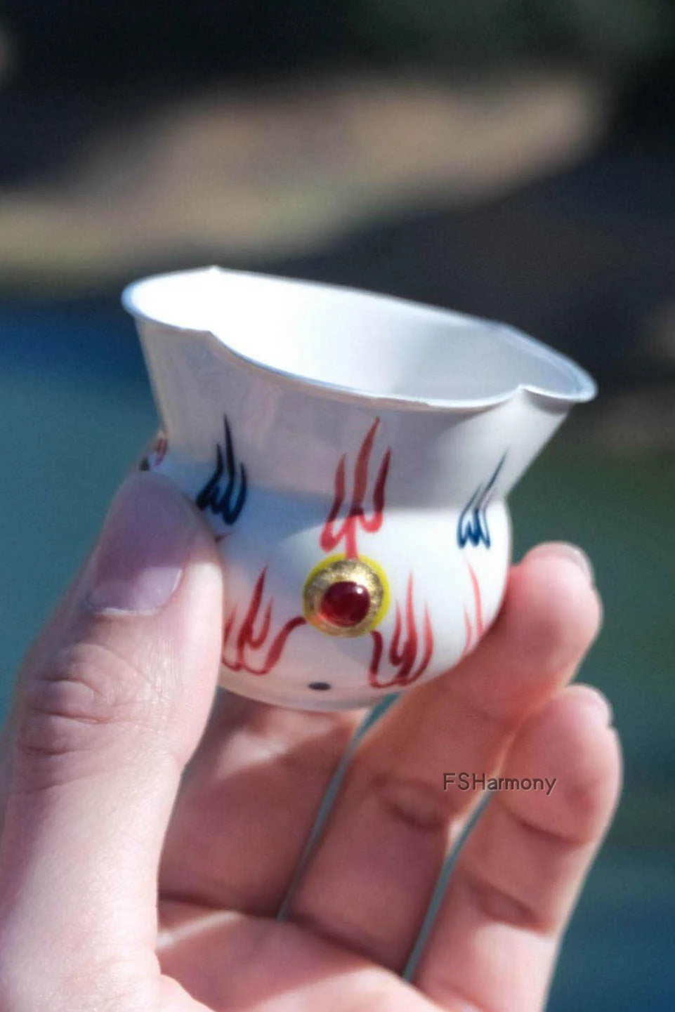 Water Gourd Flower Mouth Cup – 2-in-1 Tea Cup & Rinser, Bagua