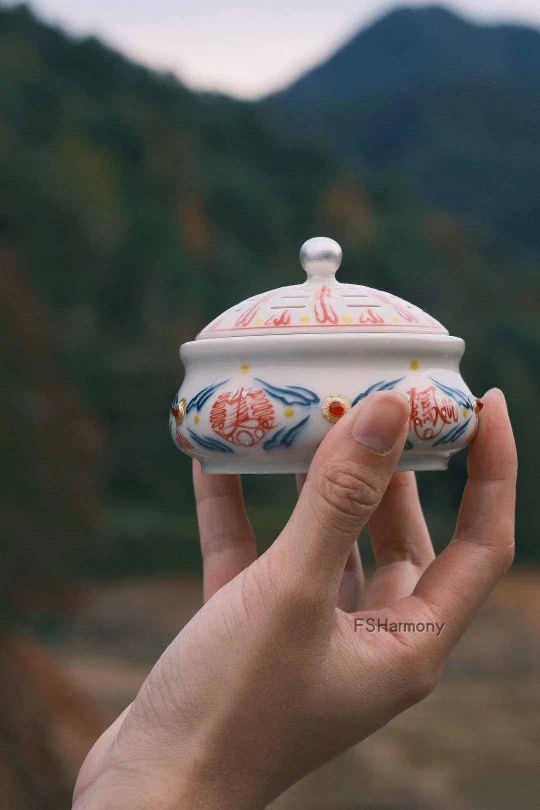 Five Roads Wealth Incense Burner – Censer with Red Agate, Fortune Talisman