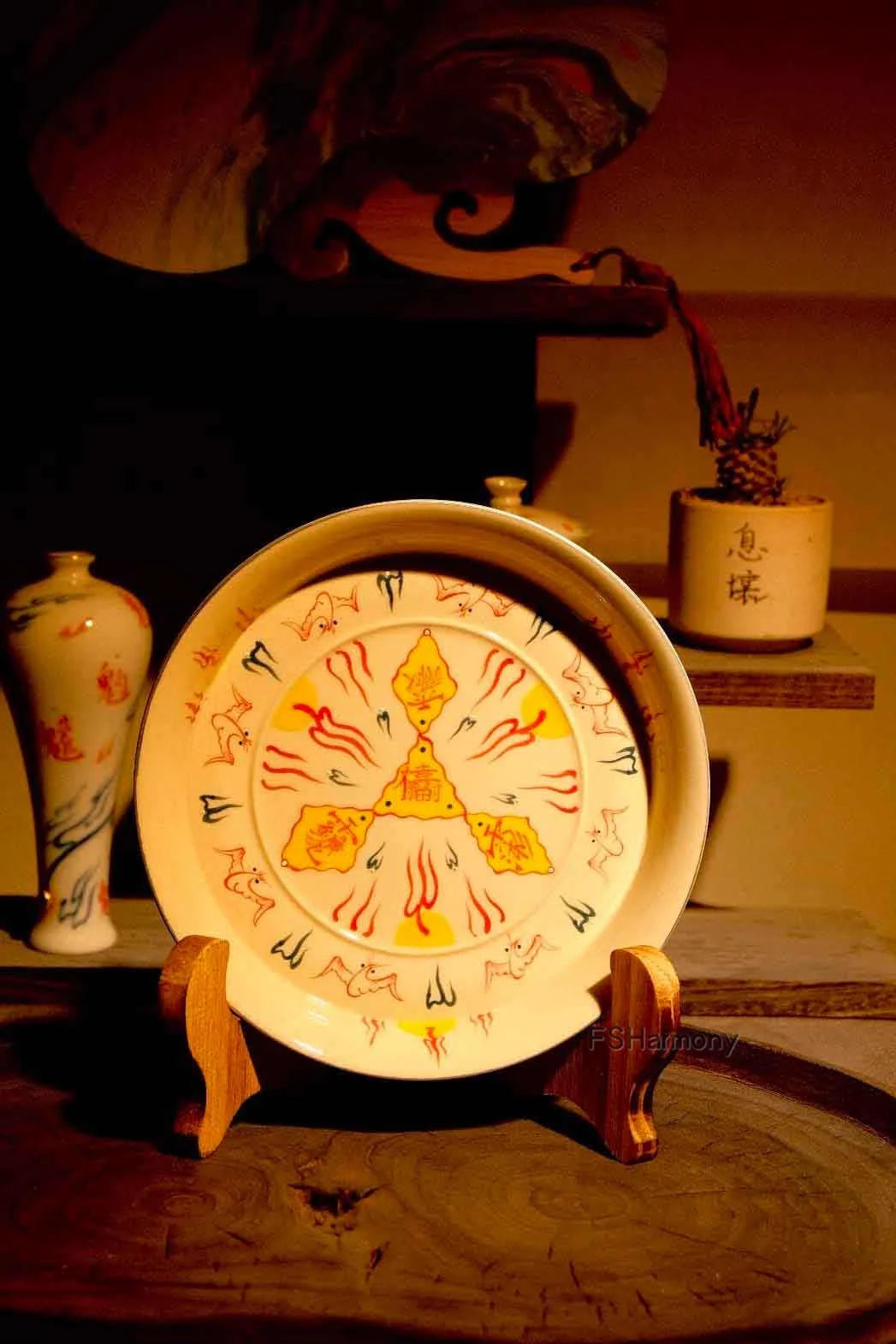 Fu Lu Shou Xi Offering Plate – Four Blessings, Heaven Talisman