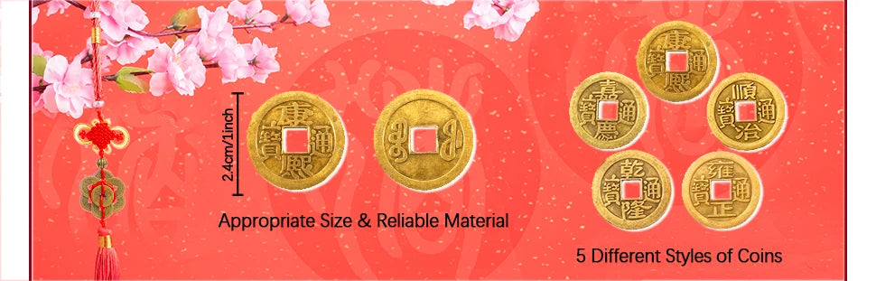 30 pieces of Chinese Feng Shui ancient traditional coins with red string