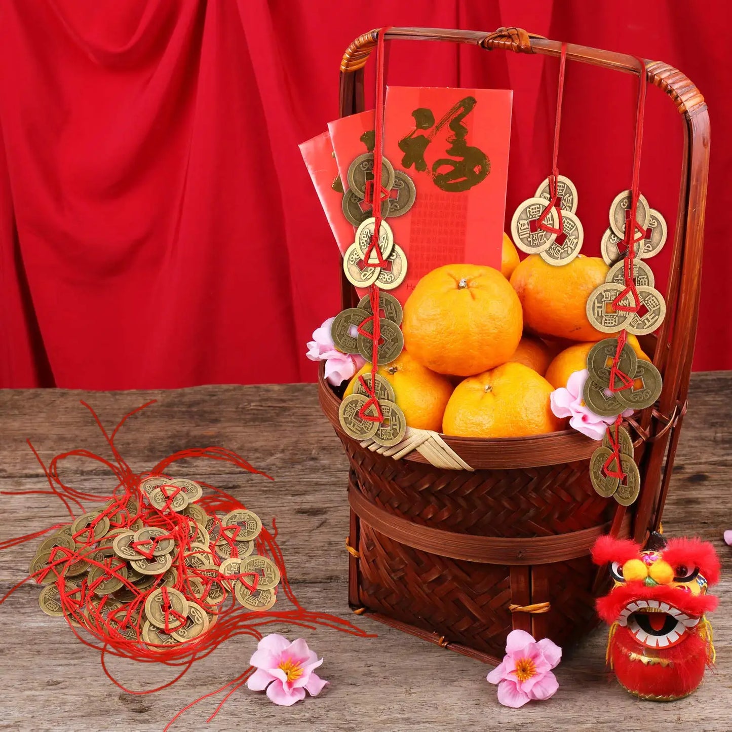 30 pieces of Chinese Feng Shui ancient traditional coins with red string